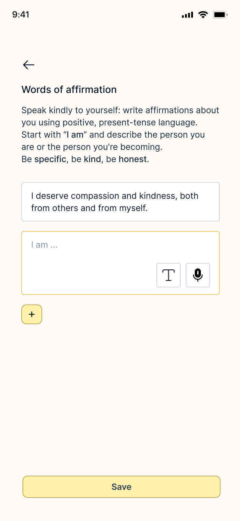 Words of affirmation input continued